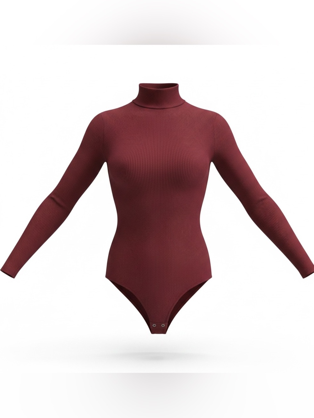 Ribbed Turtleneck Long Sleeve Bodysuit - Burgundy